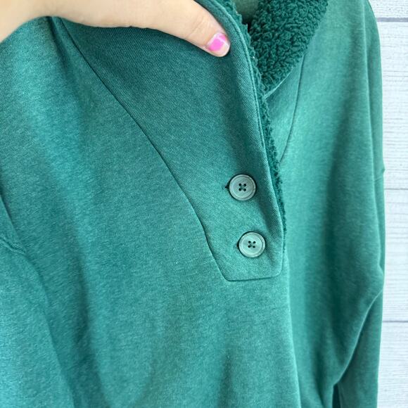 American Eagle Women's Green Henley Sherpa Collar Sweatshirt Size Medium - Picture 5 of 9